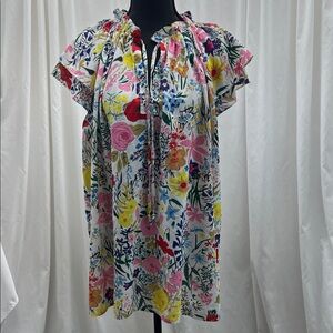 Floral Women's 3X Pullover Blouse Flutter Short Sleeves Fairycore Soft Girl